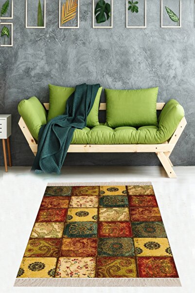 on the clouds Kırkyama Desenli Etnik Dijital Baskı Yıkanabilir Kaymaz Taban S...