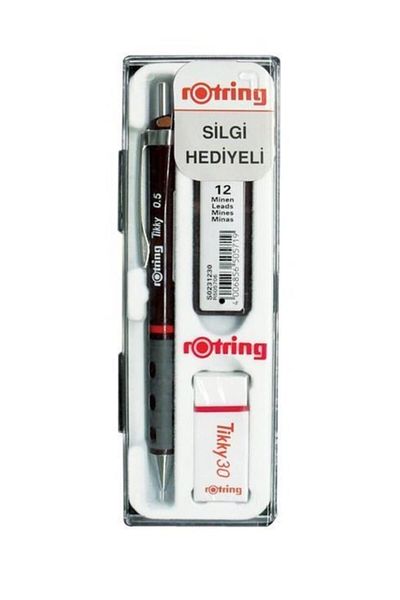 Rotring Claret Red Tikky School Set - Versatil Pen, Min and Eraser Set of 3 0.5
