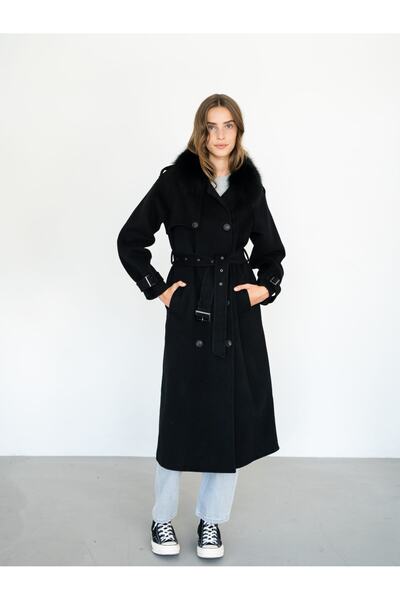 nero leather fur Kadın Siyah Leather Trençkot