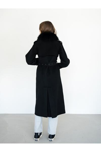 nero leather fur Kadın Siyah Leather Trençkot