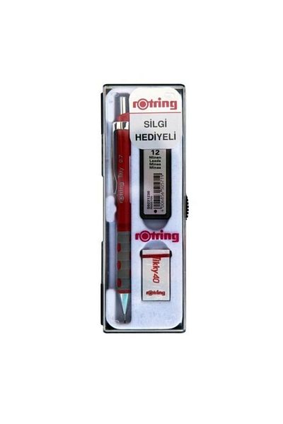Rotring Tikky School Set - Versatil 0.7 Red Pen, Min and Eraser Set of 3 Ro-Kk07-07K