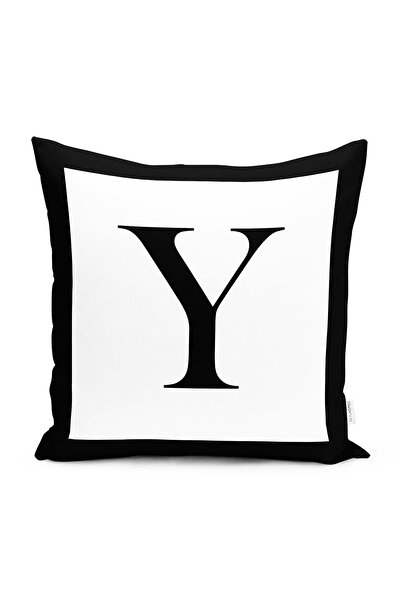 Realhomes Husă de pernă alb-negru cu litera Y cu design special imprimată dig...