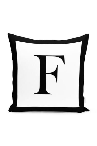 Realhomes Siyah Beyaz F Harfli Özel Tasarım Dijital Baskılı Yastık Kırlent Kı...