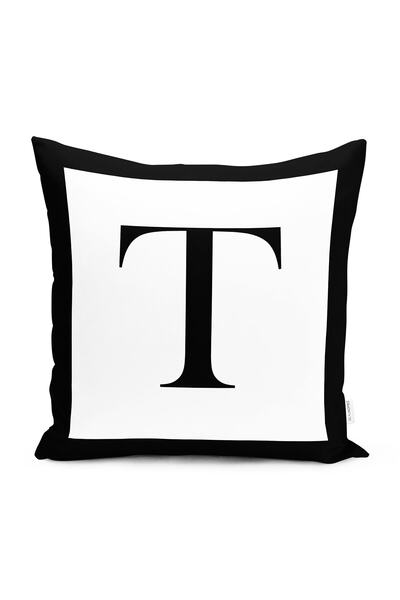 Realhomes Husă de pernă cu litera T alb-negru cu design special imprimată dig...