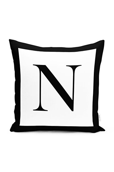 Realhomes Siyah Beyaz N Harfli Özel Tasarım Dijital Baskılı Yastık Kırlent Kı...