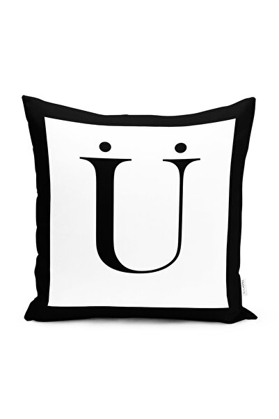 Realhomes Husă de pernă alb-negru cu litera U cu design special imprimată dig...