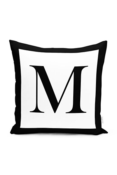 Realhomes Husă de pernă cu litera M alb-negru cu design special imprimată dig...