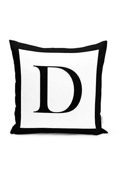 Realhomes Husă de pernă alb-negru cu design special cu litera D, imprimată di...