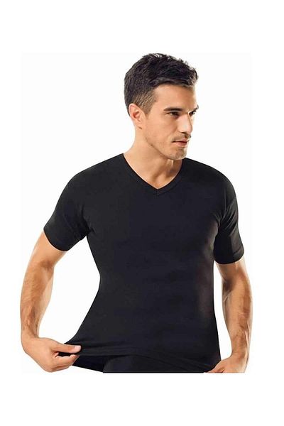 Tutku Black V-Neck Rib Undershirt Half Sleeve Athlete T-Shirt