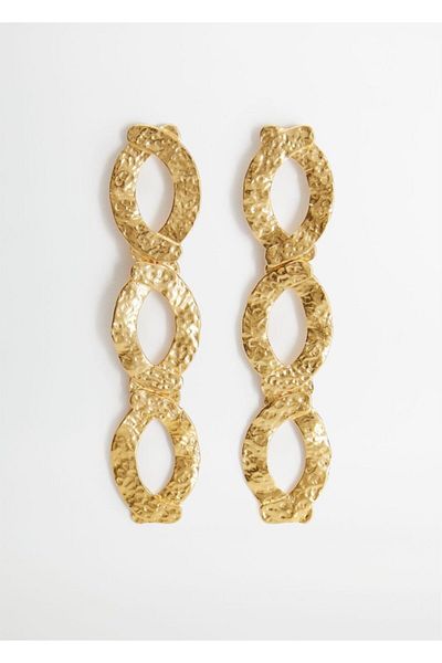 MANGO Woman Goldgelbe Damenohrringe mit Metallspitze