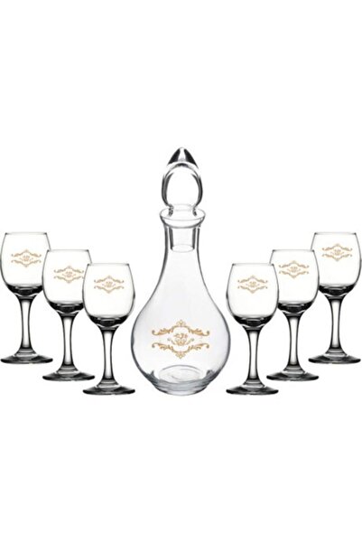 Paşabahçe 97872 Benefşe 7 Parça Etiketli Şişeli Su Bardağı Kadeh Takımı Yaldızlı