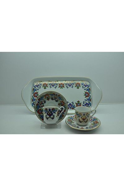 Kütahya Porselen Coffee Cup with Tray for 2 Persons Decoration No:07452