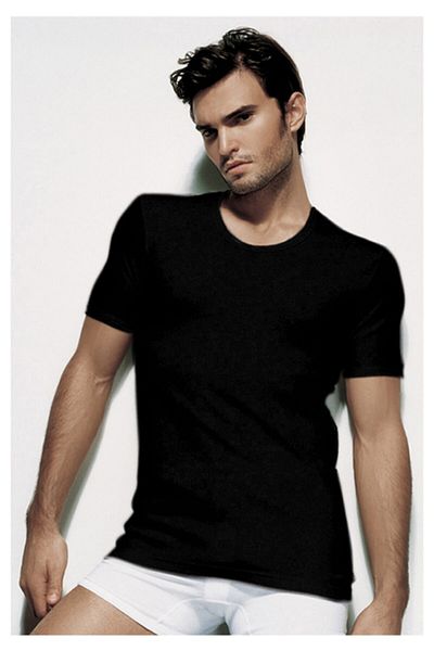 Çift Kaplan Ανδρικό μπλουζάκι Rib Crew Neck Black T-shirt 841 3 Pack