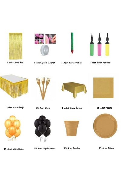 TATLI GÜNLER Birthday Set for 25 People Gold / Gold Full Set