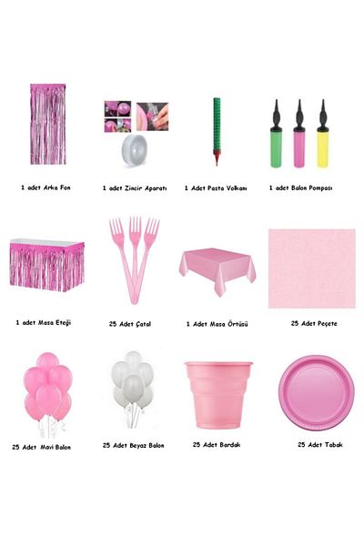 TATLI GÜNLER Birthday Set for 25 Persons Pink Full Set
