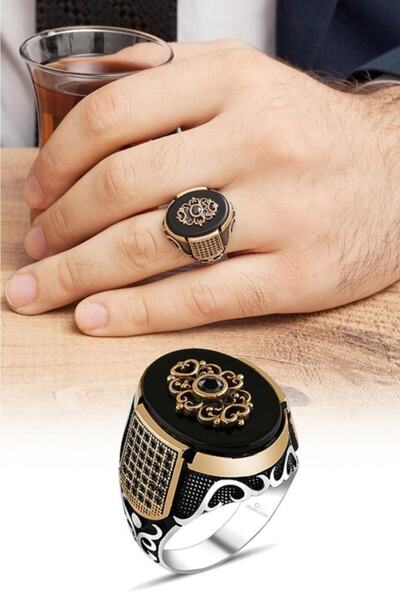 ALYANSEVİM Siyah Oniks Taşlı 925 Gümüş Erkek Yüzük