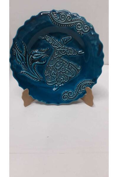 Sultan Çini -çini El Emeği Kabartma Desenli Turkuaz 25 Cm Duvar Tabağı