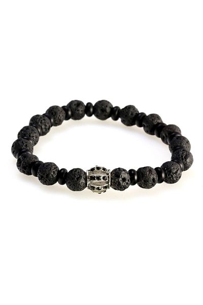 Frilly Lava Stone & Onyx Natural Stone Bracelet (feb230)