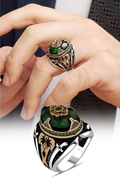 ALYANSEVİM Yeşil Taşlı Yeni Tasarım Gümüş Erkek Yüzük