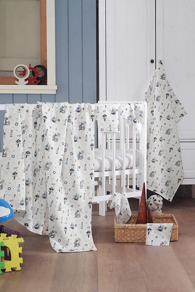 Evim Home Muslin Baby Blanket + Mouth Diaper (4 Pieces) 120*120, Blue, Ruyan