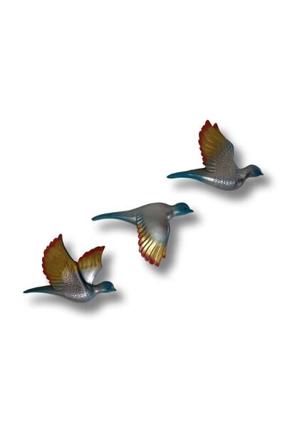 CajuArt Dekoratif Üçlü Kumru Uçan Kuş Ev Duvar Aksesuarı Biblo