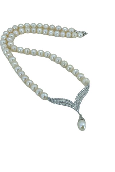 MaGümüş Suyolu Çok Şık Özel Tasarım Gerdanlık 925 Gümüş Inci Kolye