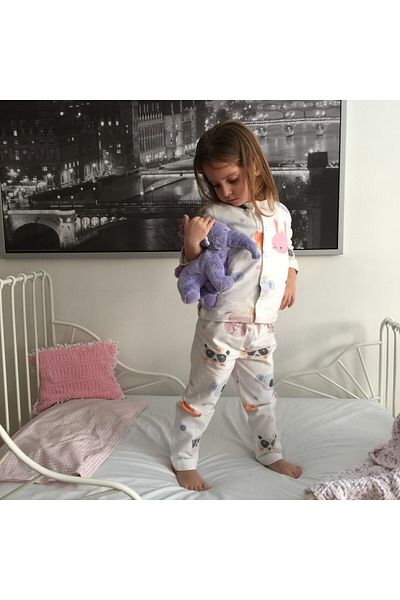 Miniko Butik طقم بيجامة فلانيل قطن أبيض بناتي