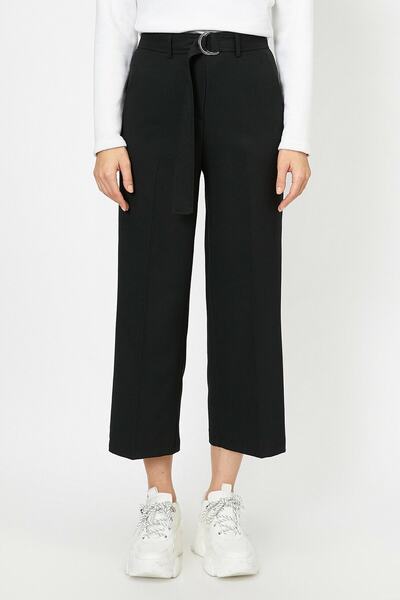 Koton Women's Black Belt Detailed Trousers 0kak43820ew
