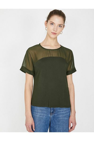 Koton Women's Green Crew Neck Short Sleeve T-Shirt 9YAK13483OK