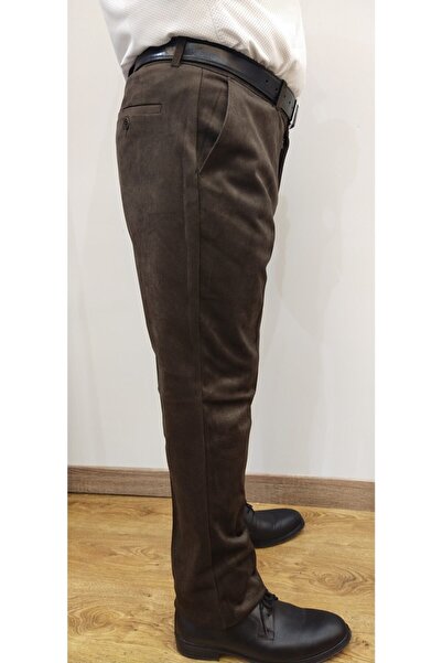 wontilotte Мъжки кафяви класически луксозни кадифени панталони с кант