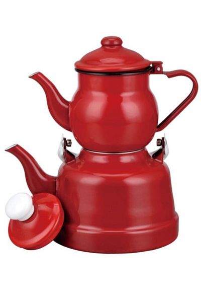 Ebru Metal Red Metal Enamel - Nostalgic Medium Teapot Set Em8680454590801