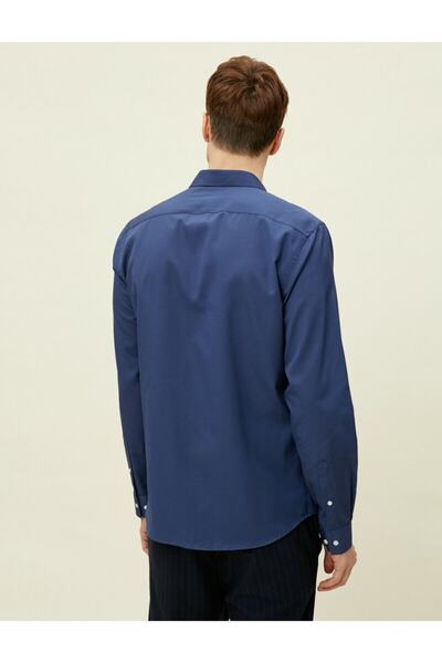 Koton Férfi sötétkék klasszikus galléros pamut hosszú ujjú ing