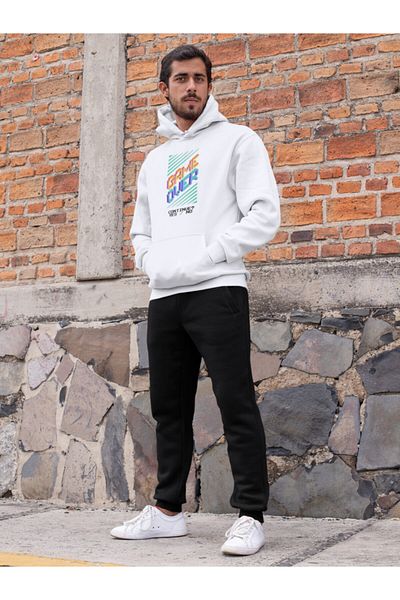 Raf Coll Φούτερ Unisex Λευκή κουκούλα με ψηφιακή εκτύπωση