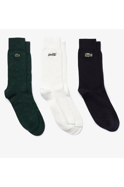 Lacoste جوارب طويلة منقوشة للجنسين مكونة من 3 قطع RA2447