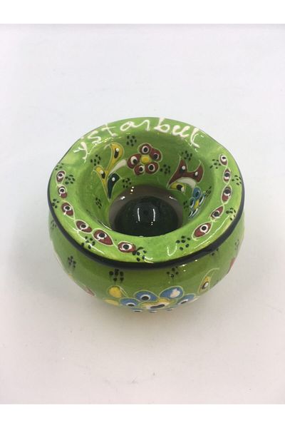 Dost Green Art Covered Ceramic Lid Tile Wind Ashtray 8 cm
