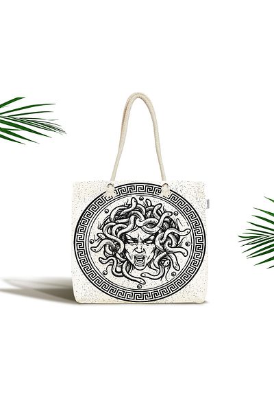 Realhomes Τσάντα παραλίας Unisex White Old Medusa Special Design με φερμουάρ
