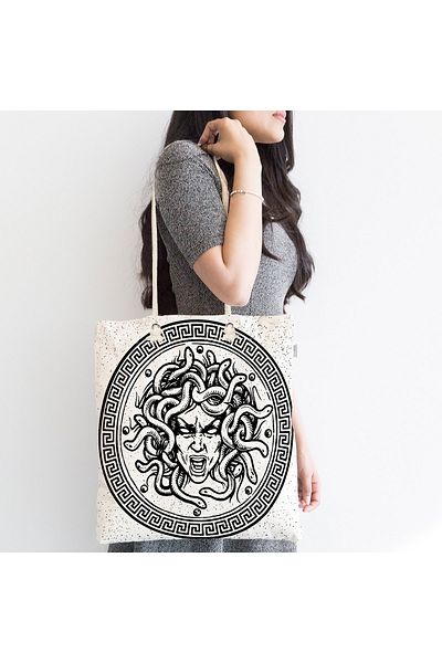 Realhomes Τσάντα παραλίας Unisex White Old Medusa Special Design με φερμουάρ