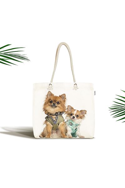 Realhomes Unisex White Cute Dogs Ψηφιακή τυπωμένη μοντέρνα τσάντα παραλίας με φερμουάρ
