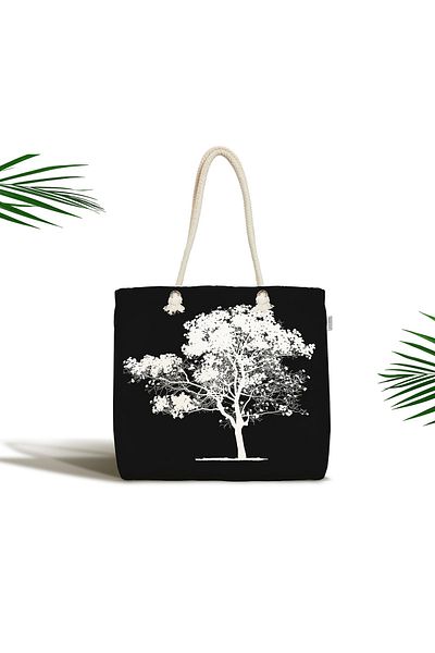 Realhomes Τσάντα παραλίας Unisex Black White Tree με ψηφιακή εκτύπωση με φερμουάρ