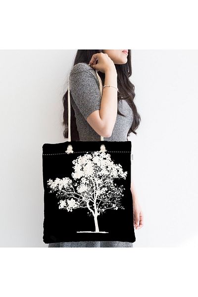 Realhomes Τσάντα παραλίας Unisex Black White Tree με ψηφιακή εκτύπωση με φερμουάρ