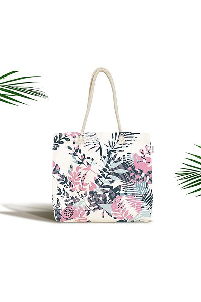 Realhomes Unisex Watercolor Leaf Motif Μοντέρνα ψηφιακή τυπωμένη τσάντα παραλίας με φερμουάρ