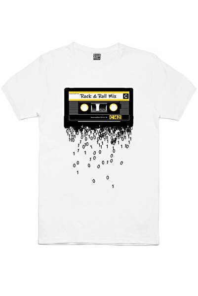 ROCKANDROLL Tricou alb cu mânecă scurtă pentru bărbați