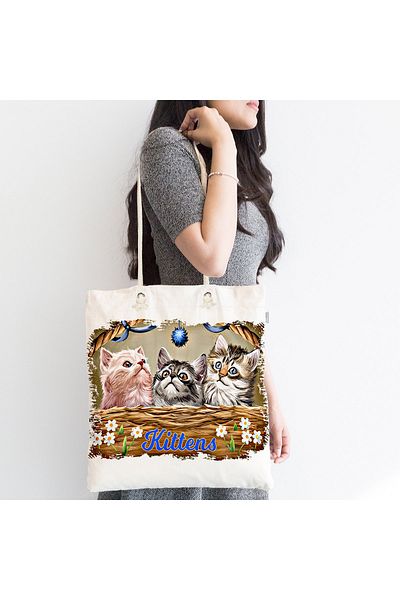 Realhomes Cute Cats Digital Printed Μοντέρνα Τσάντα παραλίας με φερμουάρ