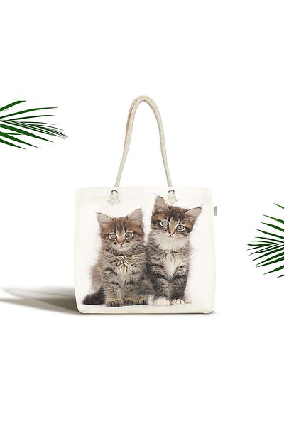 Realhomes Μοντέρνα υφασμάτινη τσάντα Unisex Brown Cute Tabby Kitties με φερμουάρ