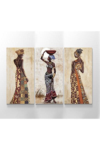 Meteor Galeri Afrikalı Güzel Kadınlar 3 Parçalı Kanvas Tablosu