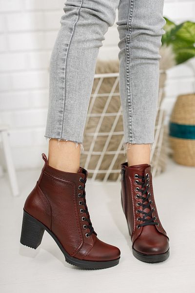 Deripabuc Genuine Leather Claret Red Women's Heeled Leather Boots Trc-3773