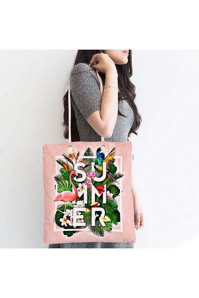 Realhomes Τσάντα παραλίας με φερμουάρ Unisex Pink Summer Filamingo Special Design