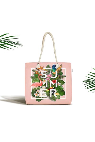 Realhomes Τσάντα παραλίας με φερμουάρ Unisex Pink Summer Filamingo Special Design