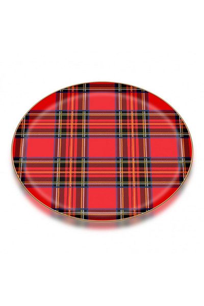 Glore Red Plaid Set of 6 Glass Cake Plates