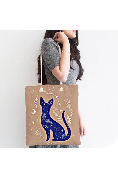 Realhomes Υφασμάτινη τσάντα Unisex Blue Cat με φερμουάρ